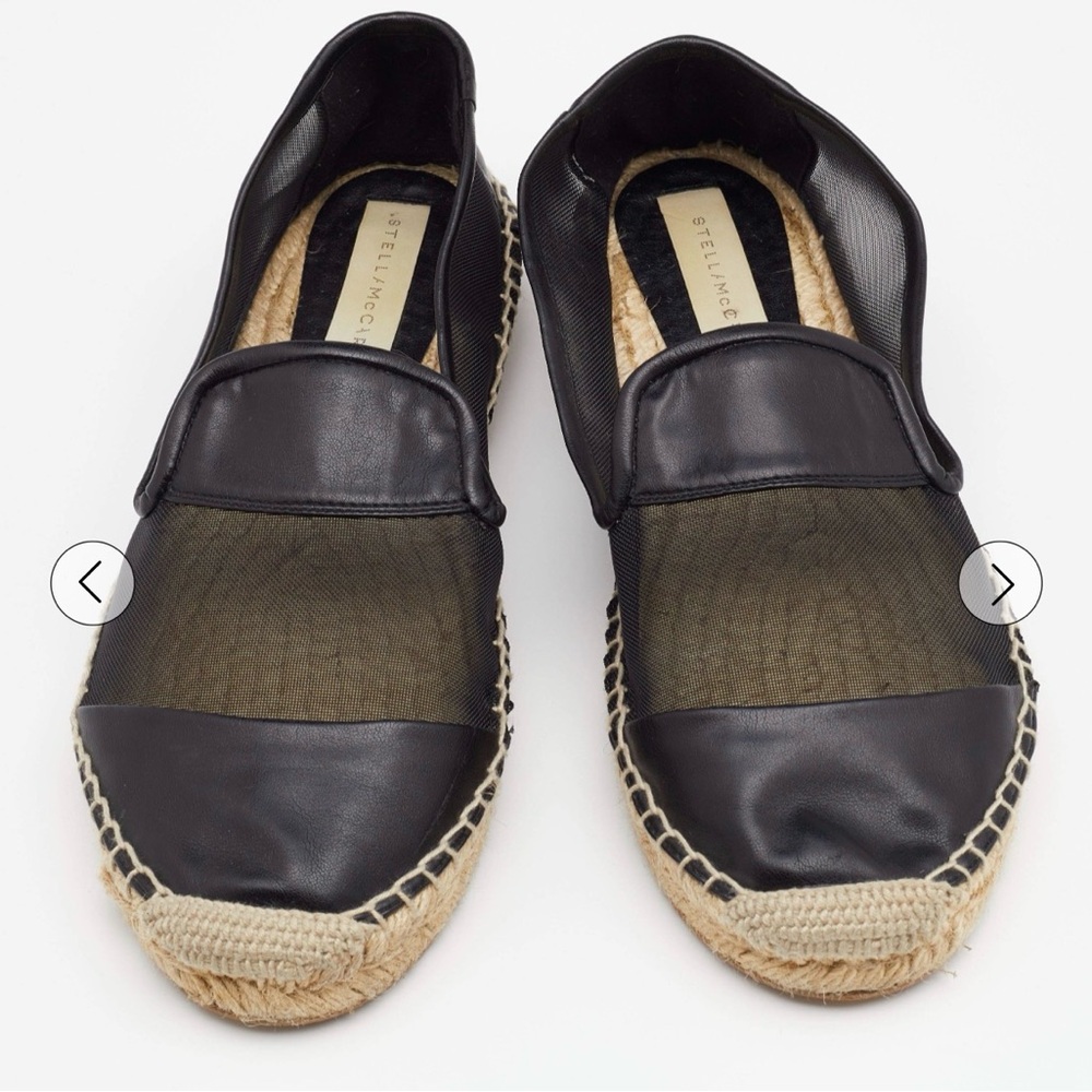 Stella McCartney Black Faux Leather and Mesh Sheer Panel Espadrilles - Picture 12 of 14